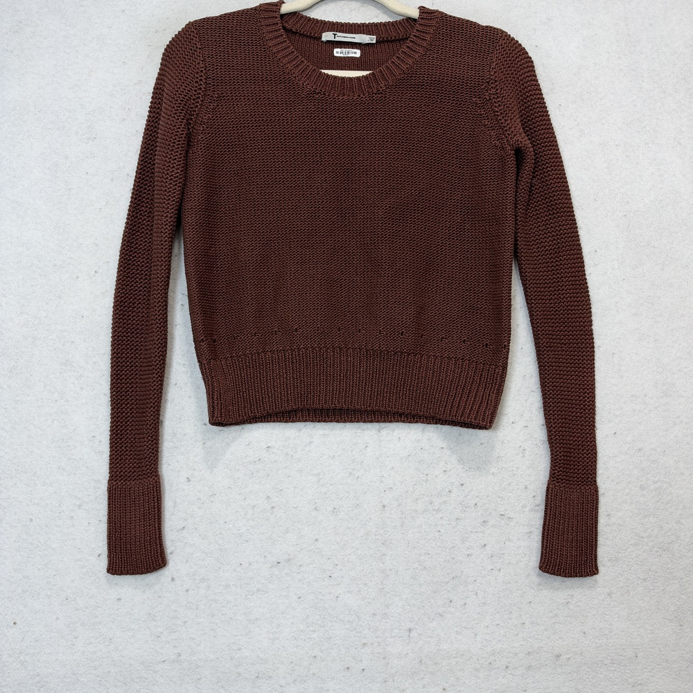 T Alexander Wang Sweater Womens Small Brown Crew Neck Cotton Knit Pullover